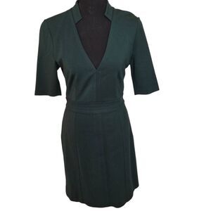 Trina Turk Womens V-Neck Short Sleeve Lined Sheath Dress Forest Green Size 4